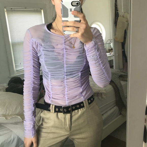 Violet Mesh Ruched Top - Picture 2 of 4
